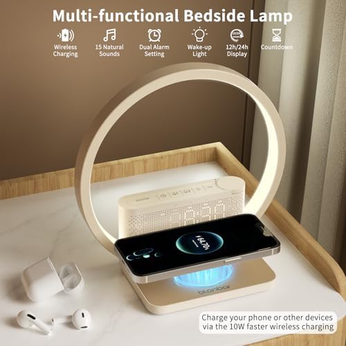 Blonbar Bedside Lamp | Sunrise Alarm Clock with 10W Wireless Charger
