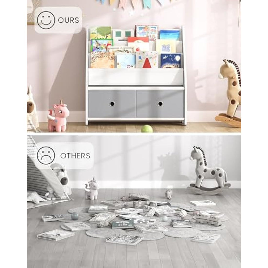 Kids Bookshelf – 4 Tier Children's Bookcase with Toy Storage