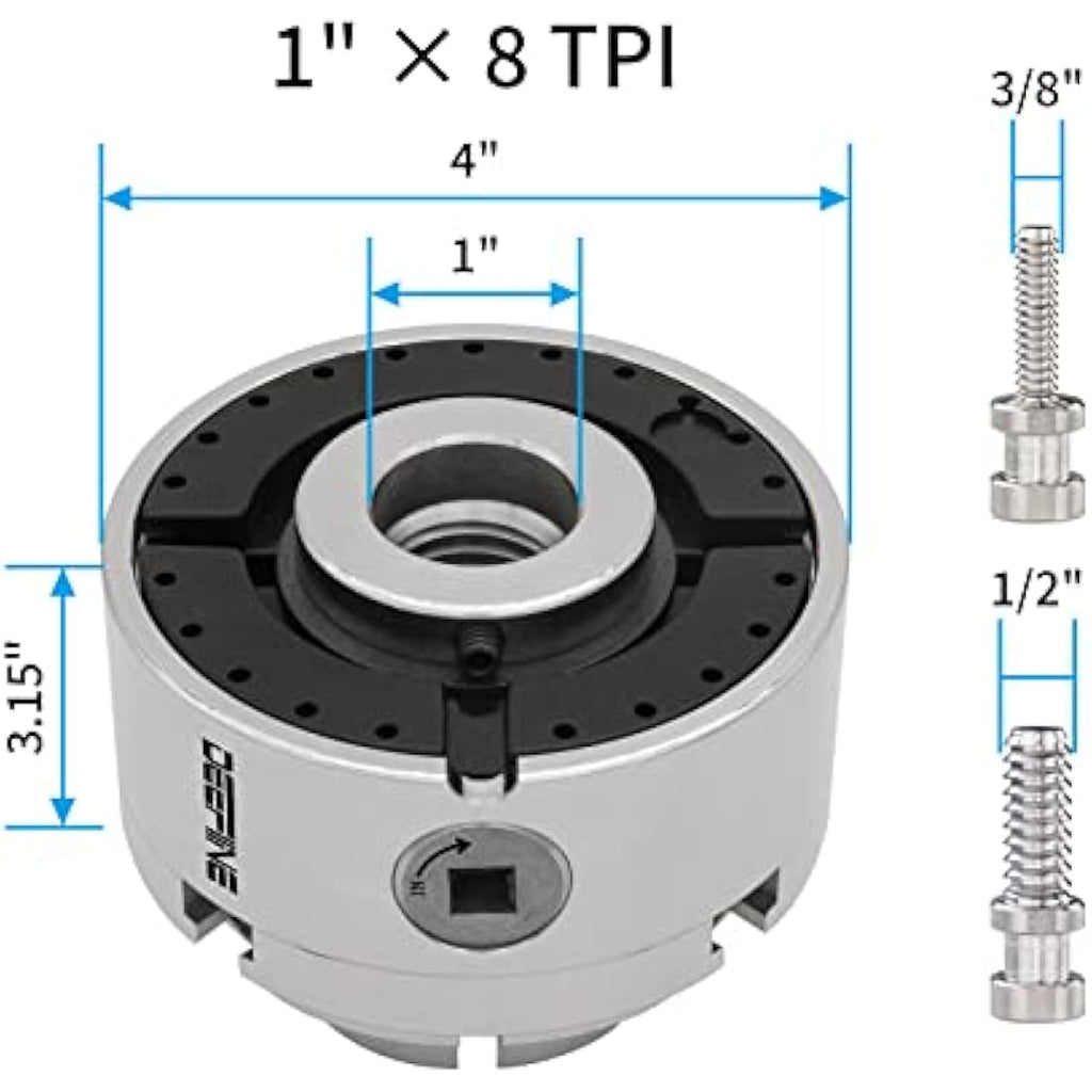 DEEFIINE 4 Inch Wood Lathe Chuck Set | 1" x 8 TPI Nickel Plated 5 Jaws