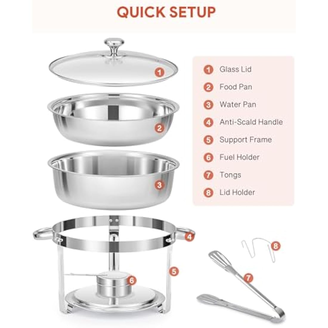Wilprep 4 Pack Chafing Dish Buffet Set | 5.5L Stainless Steel Food Warmers