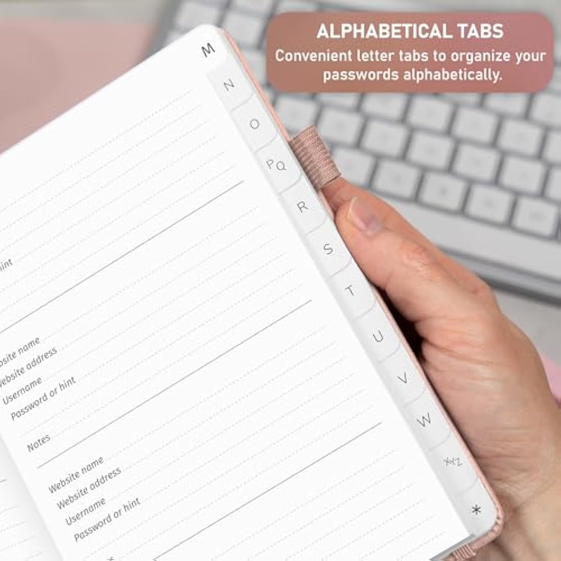 Password Book with Alphabetical Tabs - Rose Gold Medium