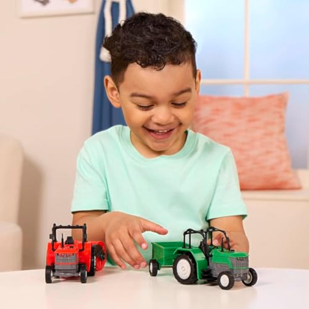 Driven Green Micro Toy Tractor with Trailer, Lights and Sound - 2pc