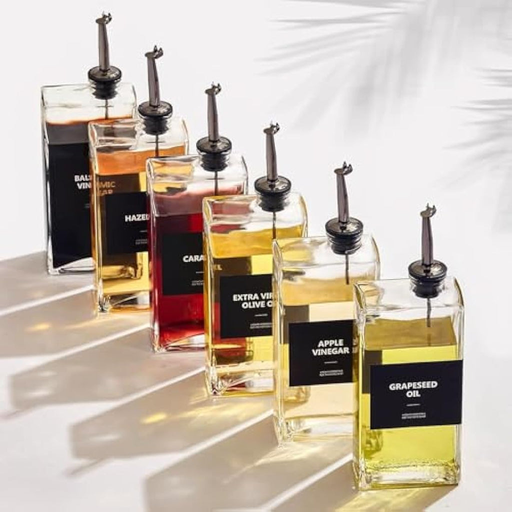 Glass Olive Oil Dispenser Bottle Set - 500ml Black (4 Pack)