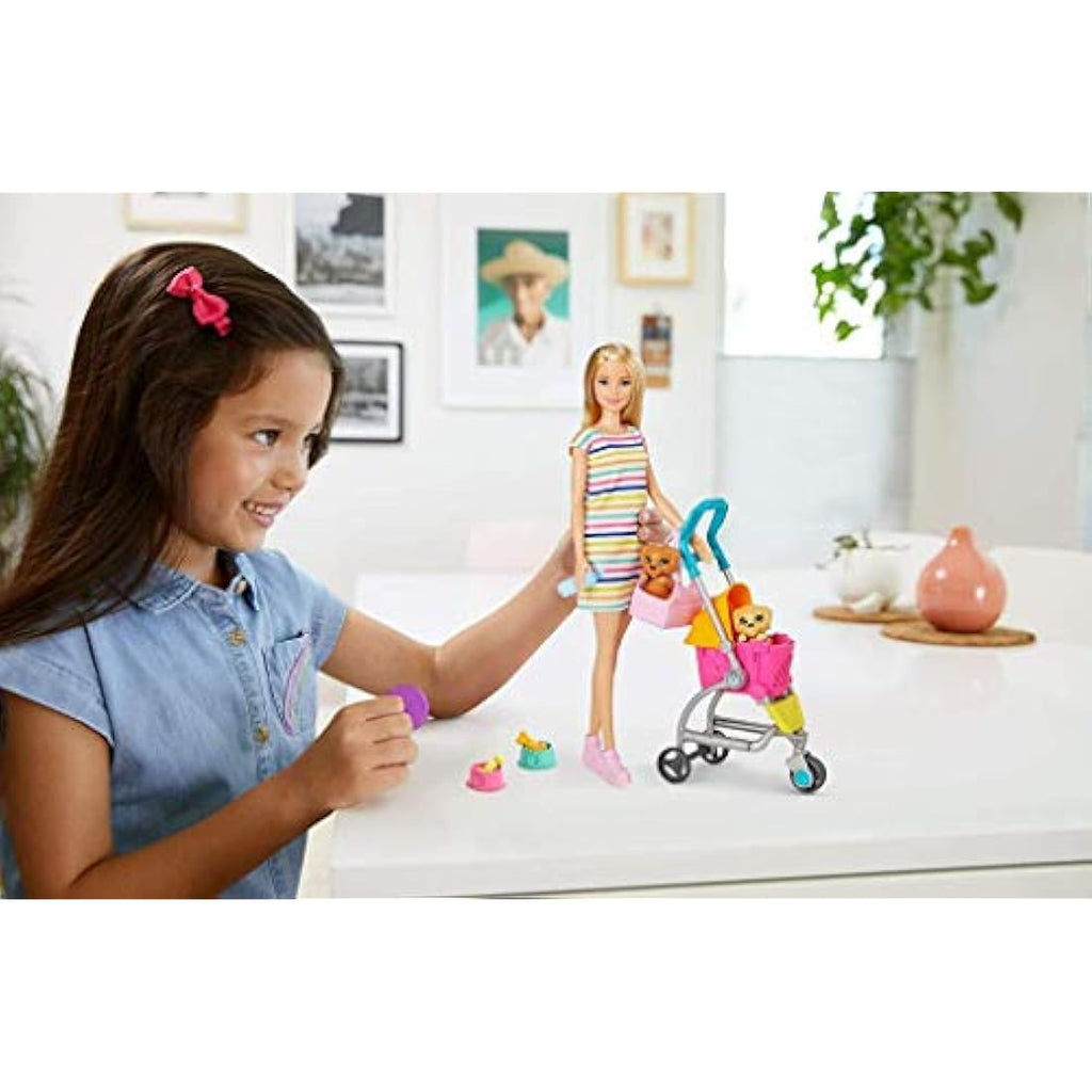 Barbie Stroll ‘n Play Pups Doll Playset with Puppy Accessories