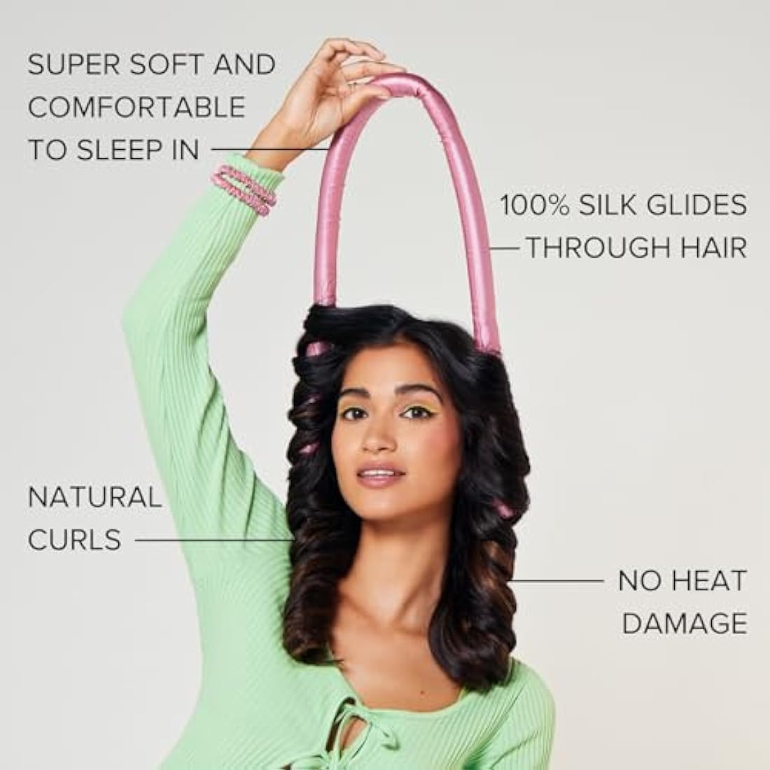 SILKE Heatless Hair Curler - 100% Mulberry Silk Headband Set in Pink