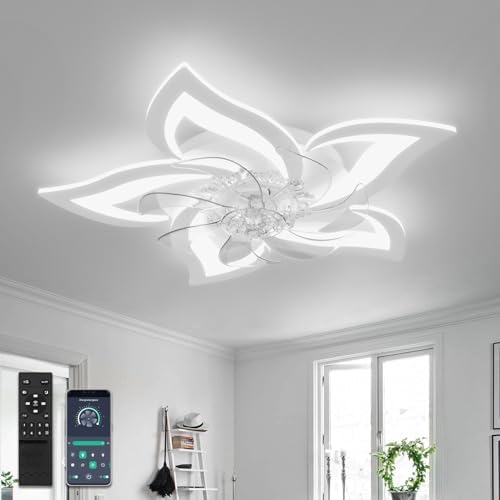 YUNLONG Flower Ceiling Fan with Light - Dimmable 6-Speed DC Motor
