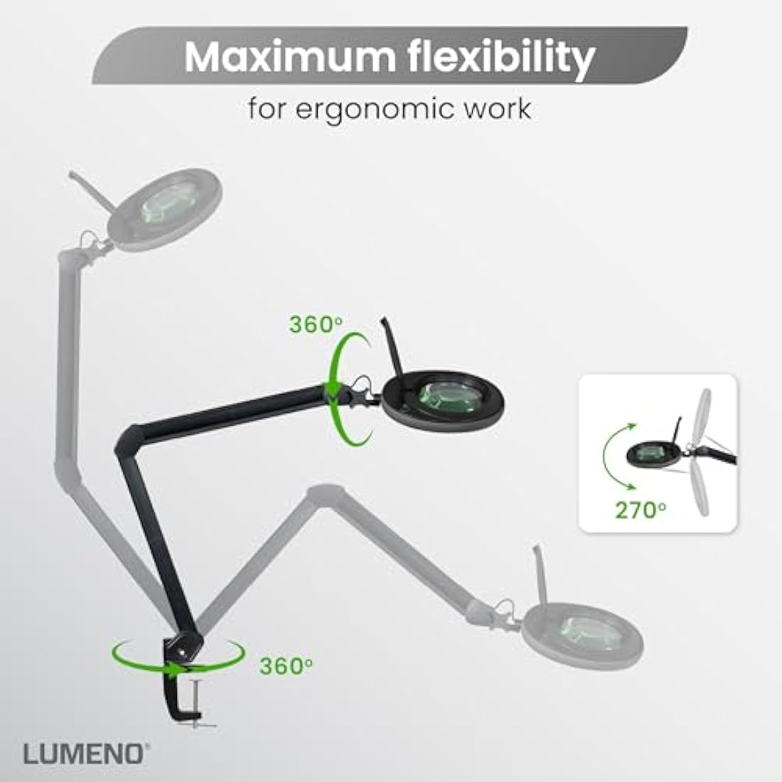 Lumeno 7213SW LED Magnifying Lamp | 127mm Glass Lens | 950 Lumen, 3 Diopters