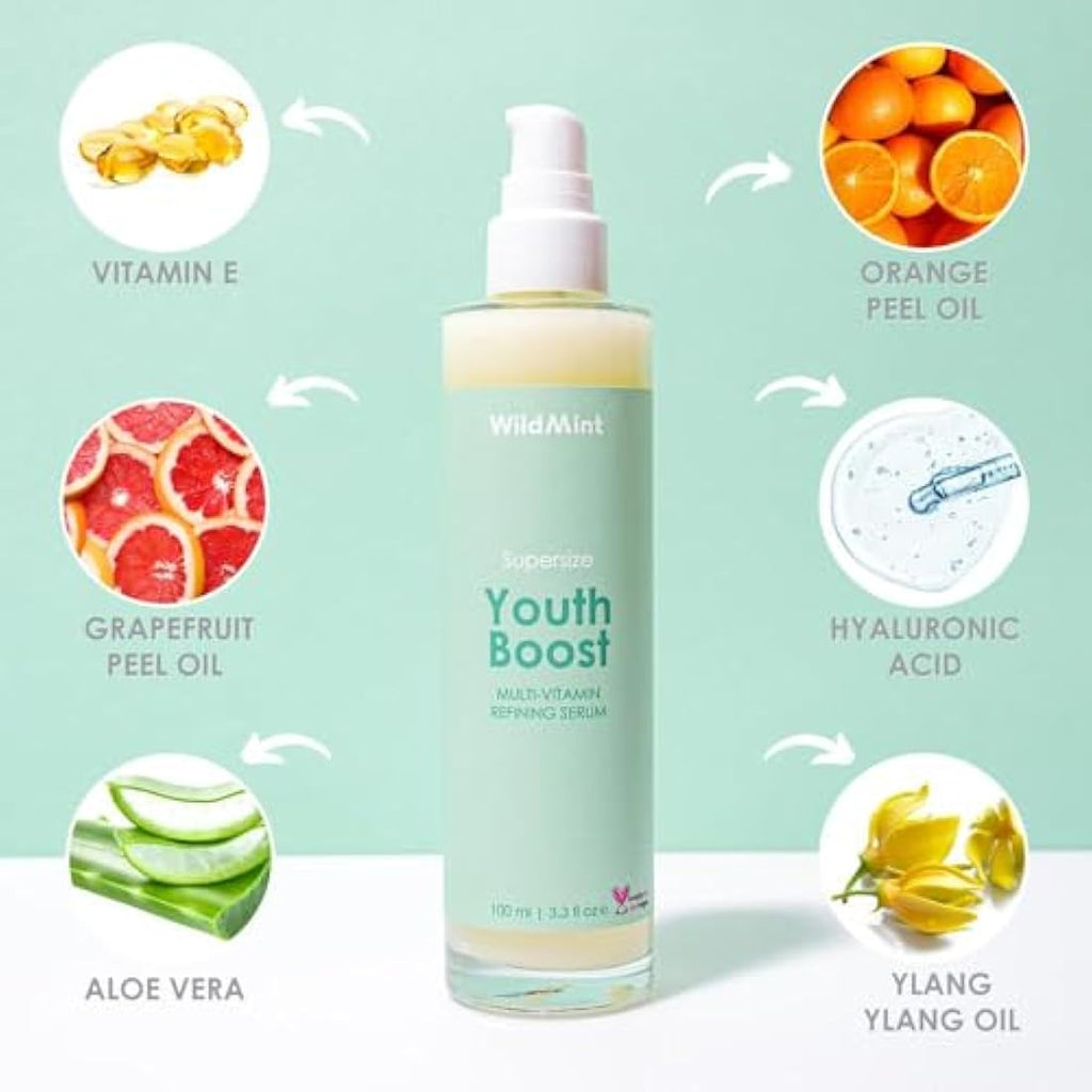 WildMint Youth Boost Face Serum | Hyaluronic Acid & Vitamin C | 100ml