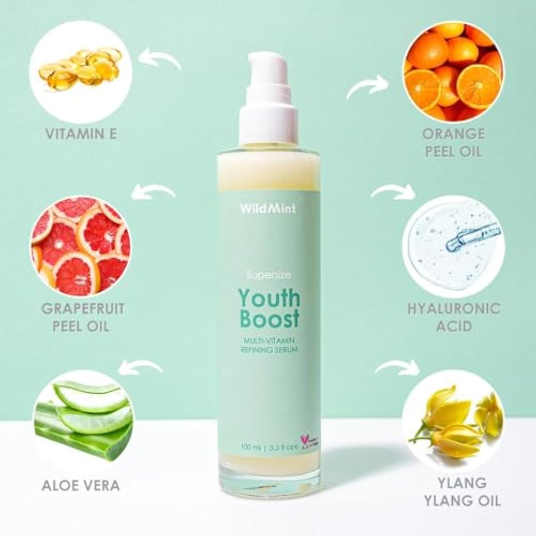 WildMint Youth Boost Face Serum | Hyaluronic Acid & Vitamin C | 100ml