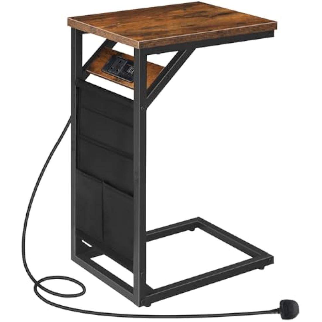 HOOBRO C-Shaped Side Table with Charging Station and Storage Bag