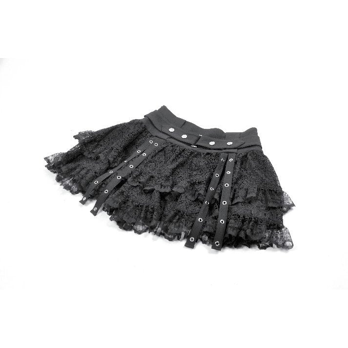 Dark in Love Astrid Black Lace Mini Skirt – Gothic Punk Buckle Style