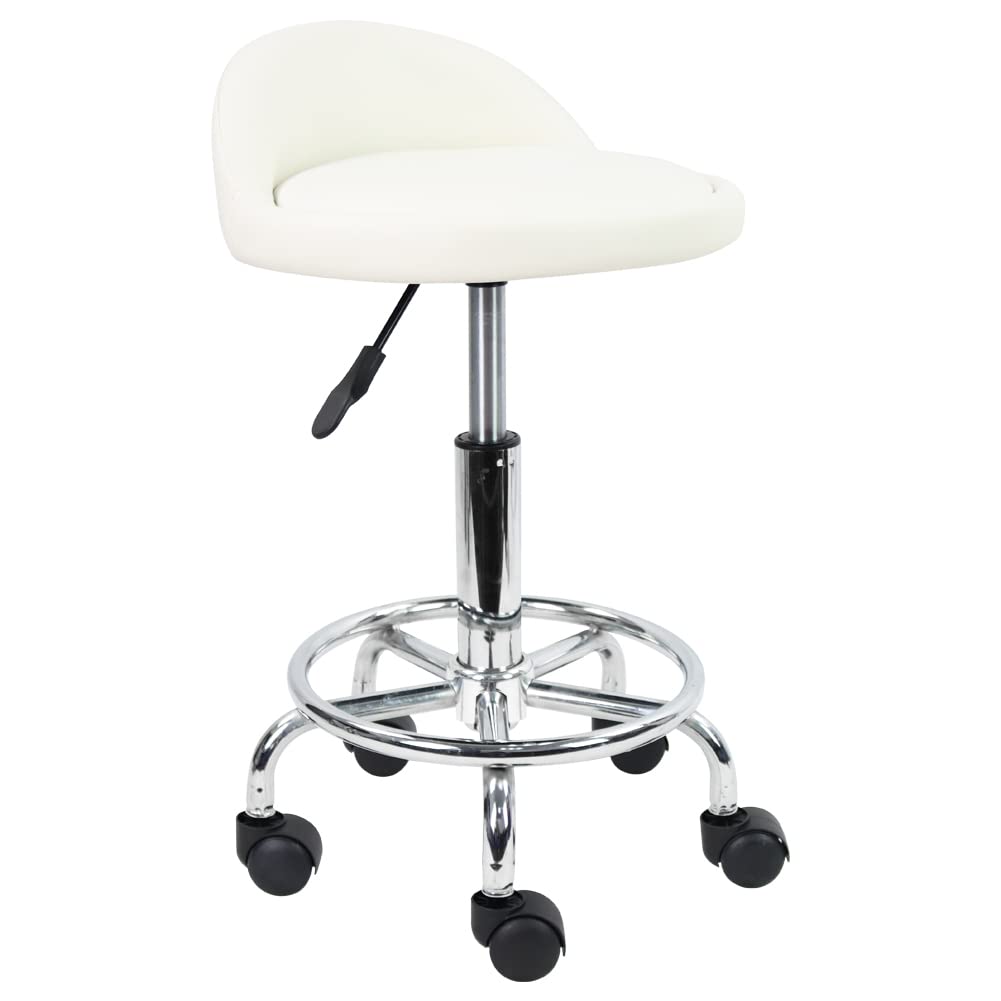 KKTONER PU Leather Rolling Stool - Adjustable Swivel Spa Chair, White