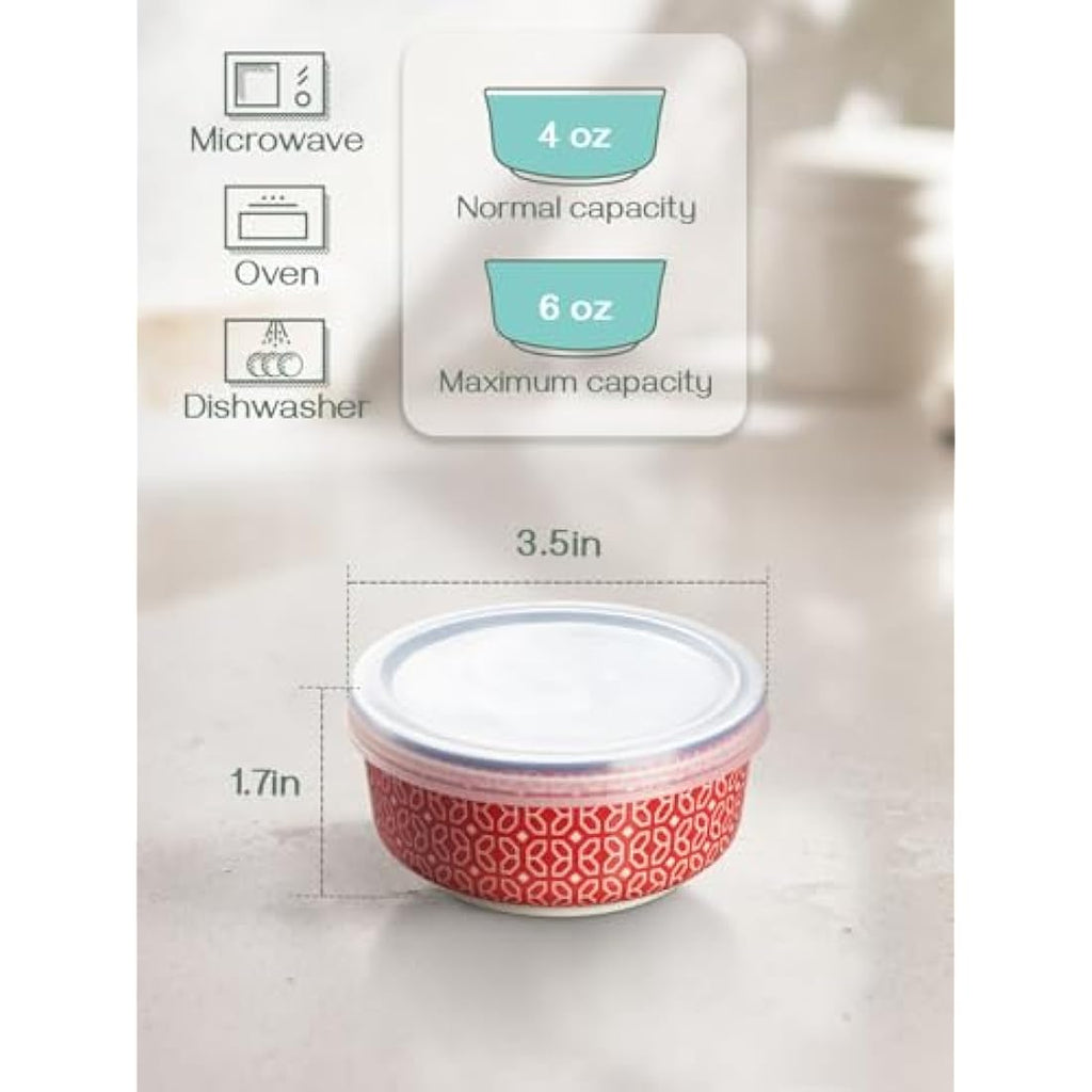 DOWAN 176ml Porcelain Dipping Bowls with Lids - Set of 6 Colorful Ramekins