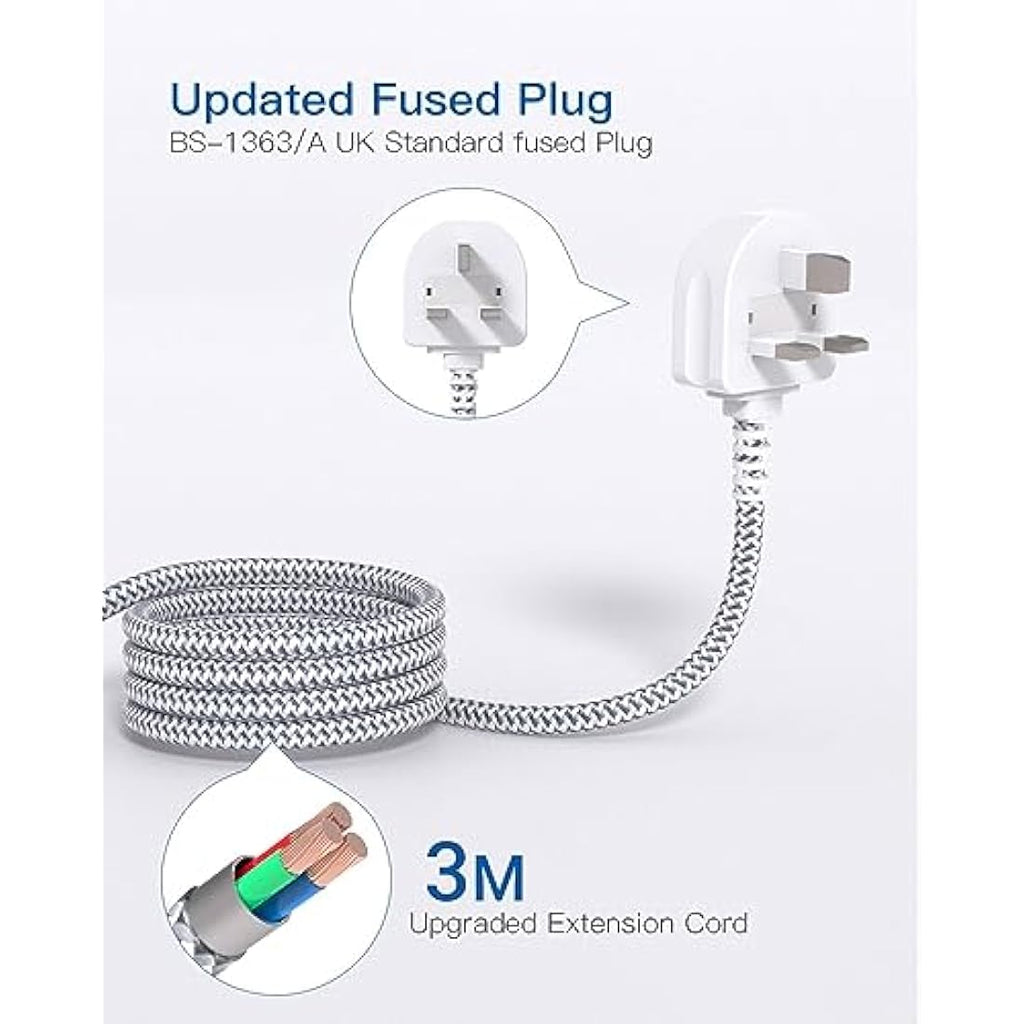 Addtam Extension Lead with 6 Outlets and 5 USB Ports – 3M Braided Cord