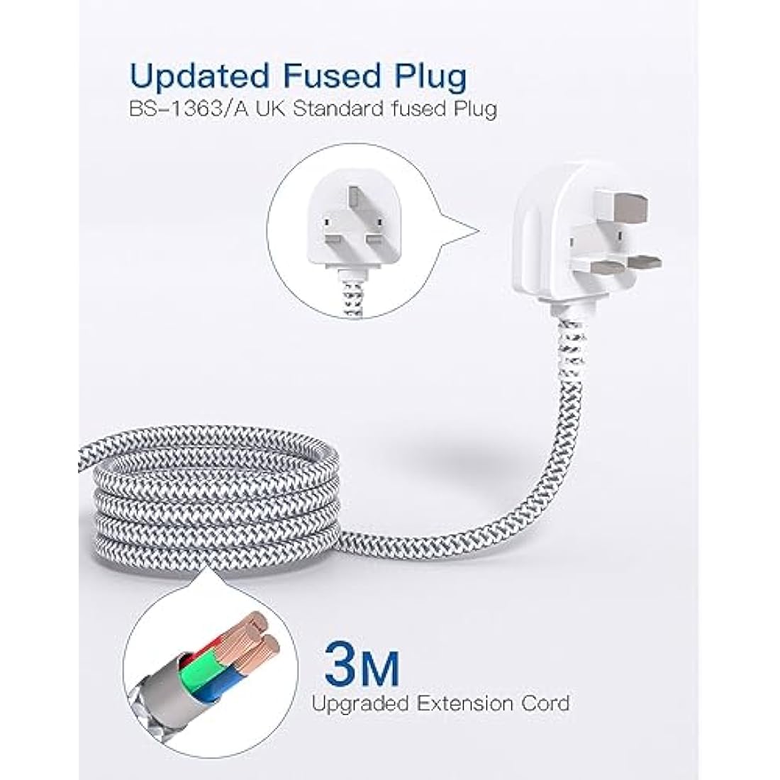 Addtam Extension Lead with 6 Outlets and 5 USB Ports – 3M Braided Cord