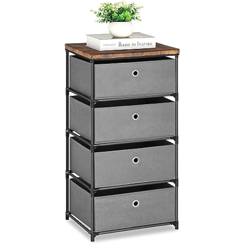 LIANTRAL 4-Drawer Fabric Dresser – Grey Storage Tower for Bedroom & Dorm