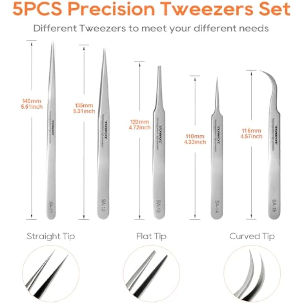 Jolof Store Precision Stainless Steel Tweezers Set for Electronics – 5 PCS