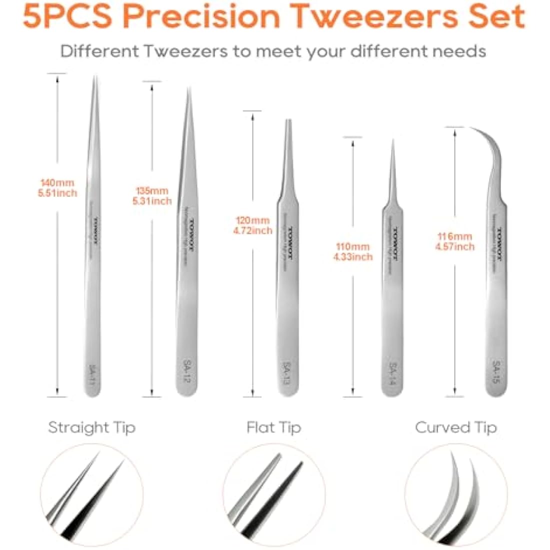 Jolof Store Precision Stainless Steel Tweezers Set for Electronics – 5 PCS