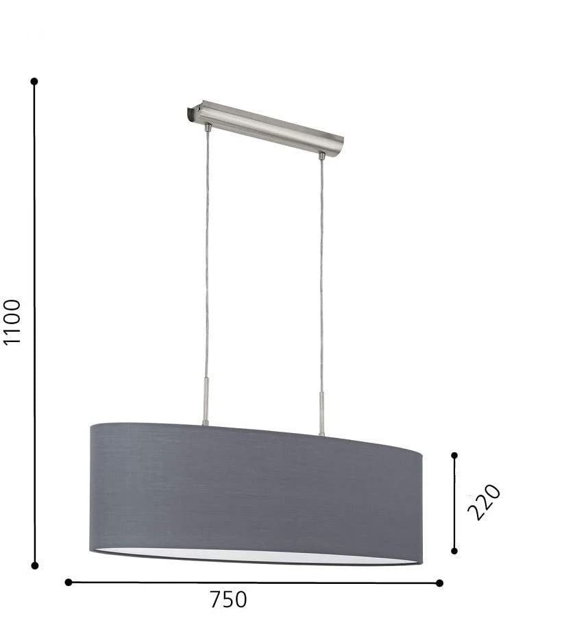 Eglo Pasteri Oval Fabric Pendant Light | Matt Nickel & Grey – 75cm
