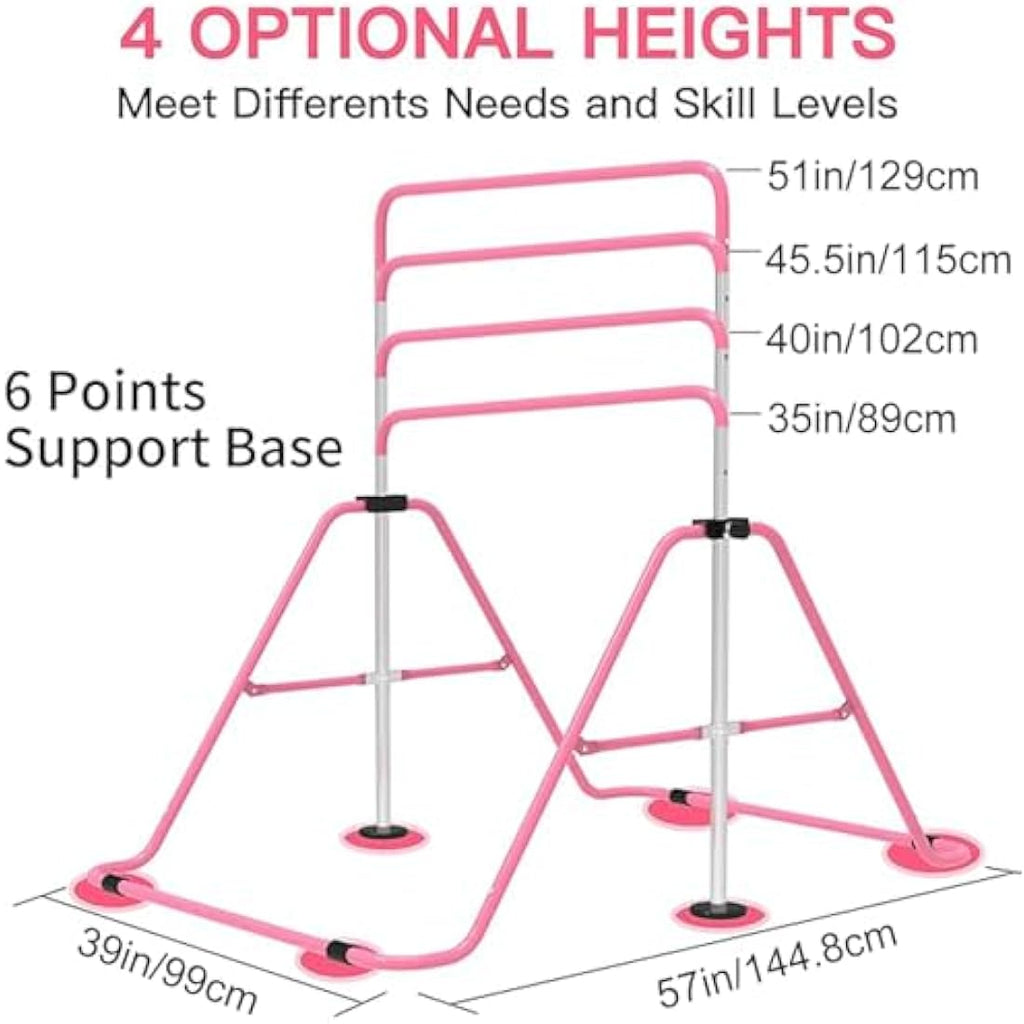 EVERYMILE Gymnastics Bar – Adjustable Folding Kip Bar with Rings for Kids