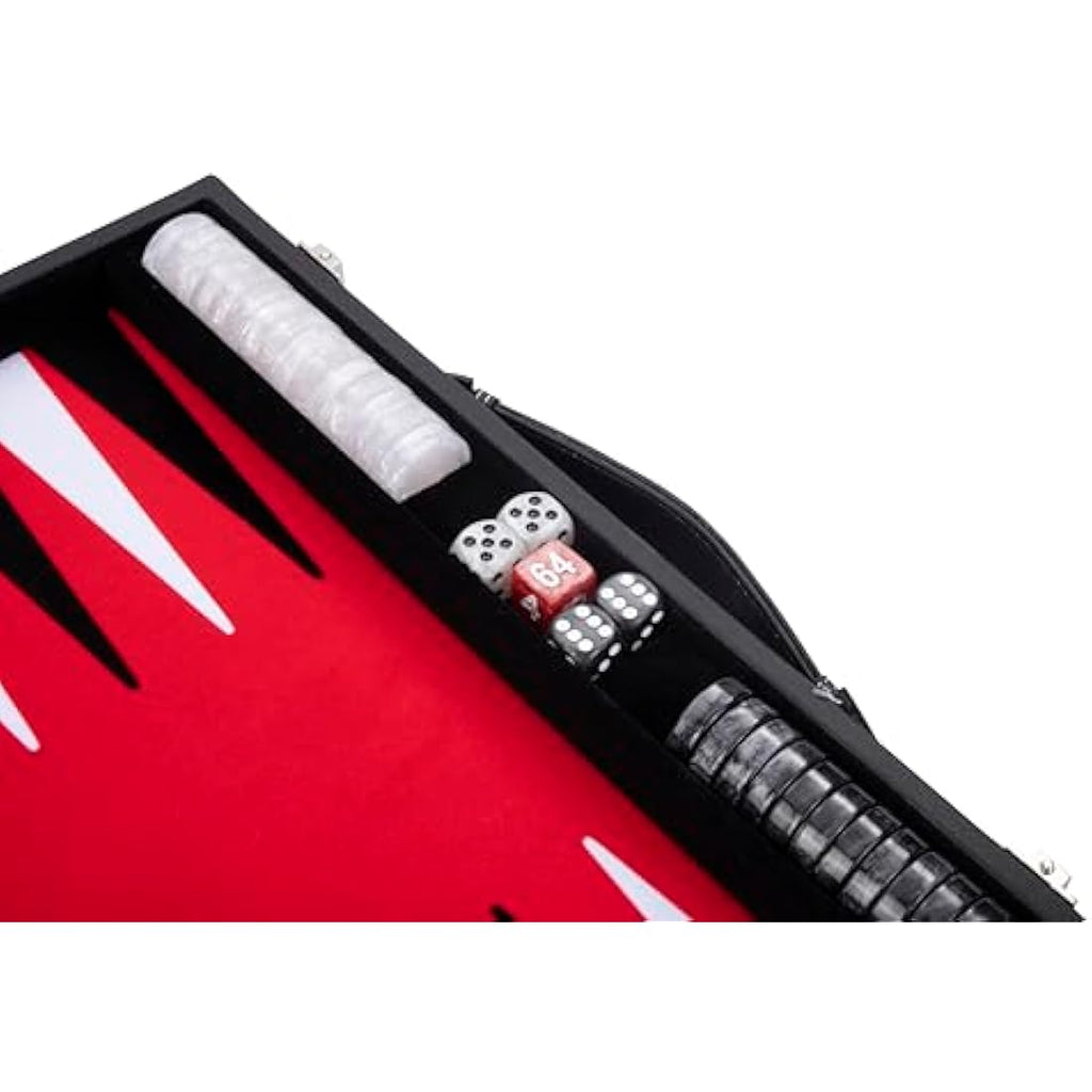 Engelhart Luxury Backgammon Set – 15 Inch Red Faux Leather Case