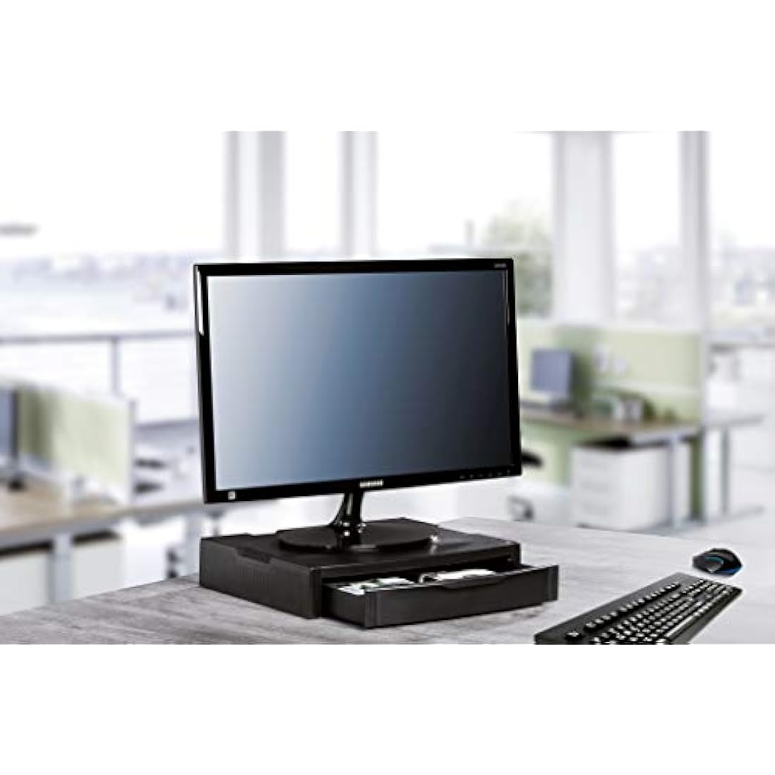 HAN Expert Monitor Stand – Ergonomic Desktop Riser with Drawer, Grey