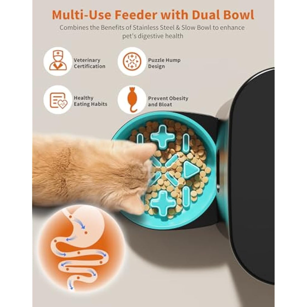 HoneyGuaridan Automatic Cat Feeder | 3.5L Timed Pet Dispenser with Slow Bowl