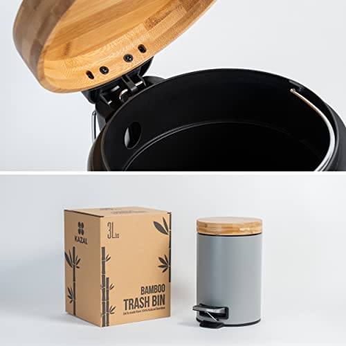 Kazai 3L Bathroom Bin with Bamboo Lid – Soft Close Matte Grey Pedal Bin