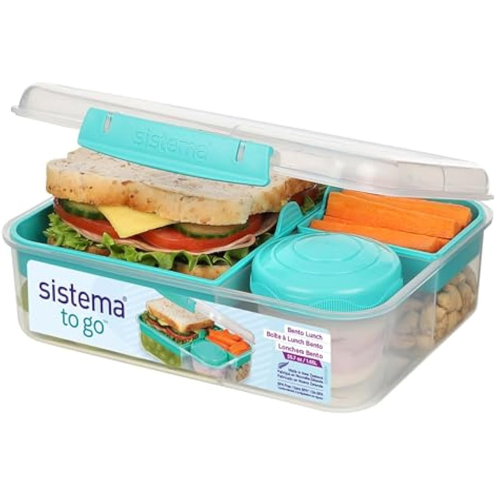 Sistema Bento Box Lunch Container with Compartments, 1.65L - Minty Teal