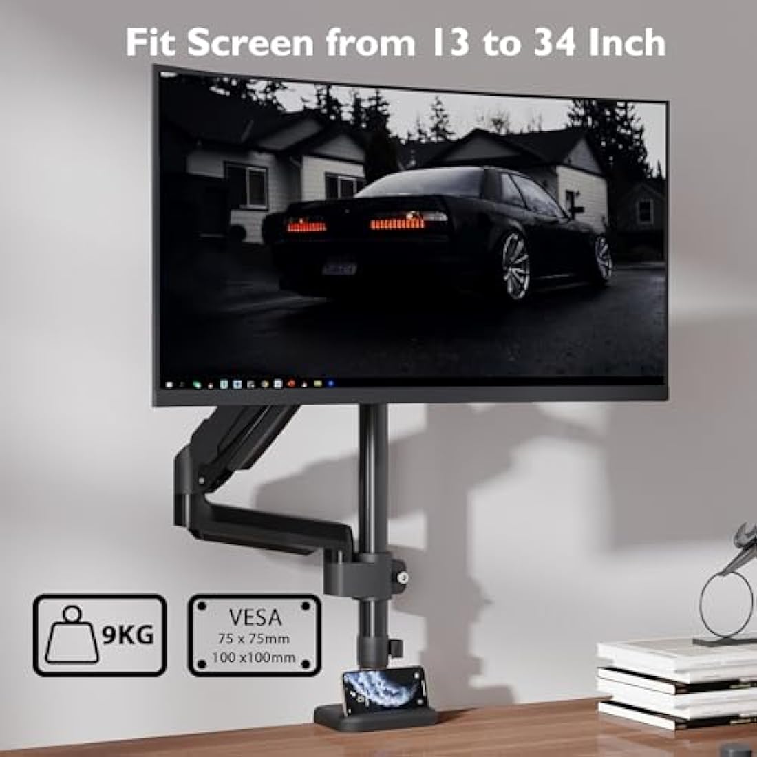 BONTEC Single Monitor Arm | Gas Spring Desk Mount for 13-32 Inch Screens