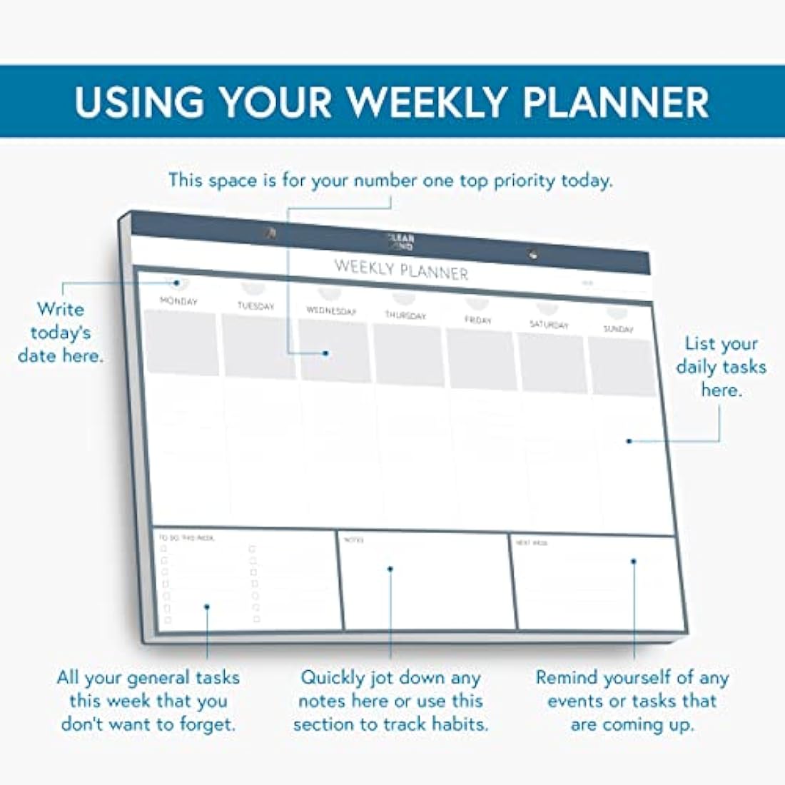Clear Mind Concepts A3 Weekly Planner Desk Pad – Undated PU Leather