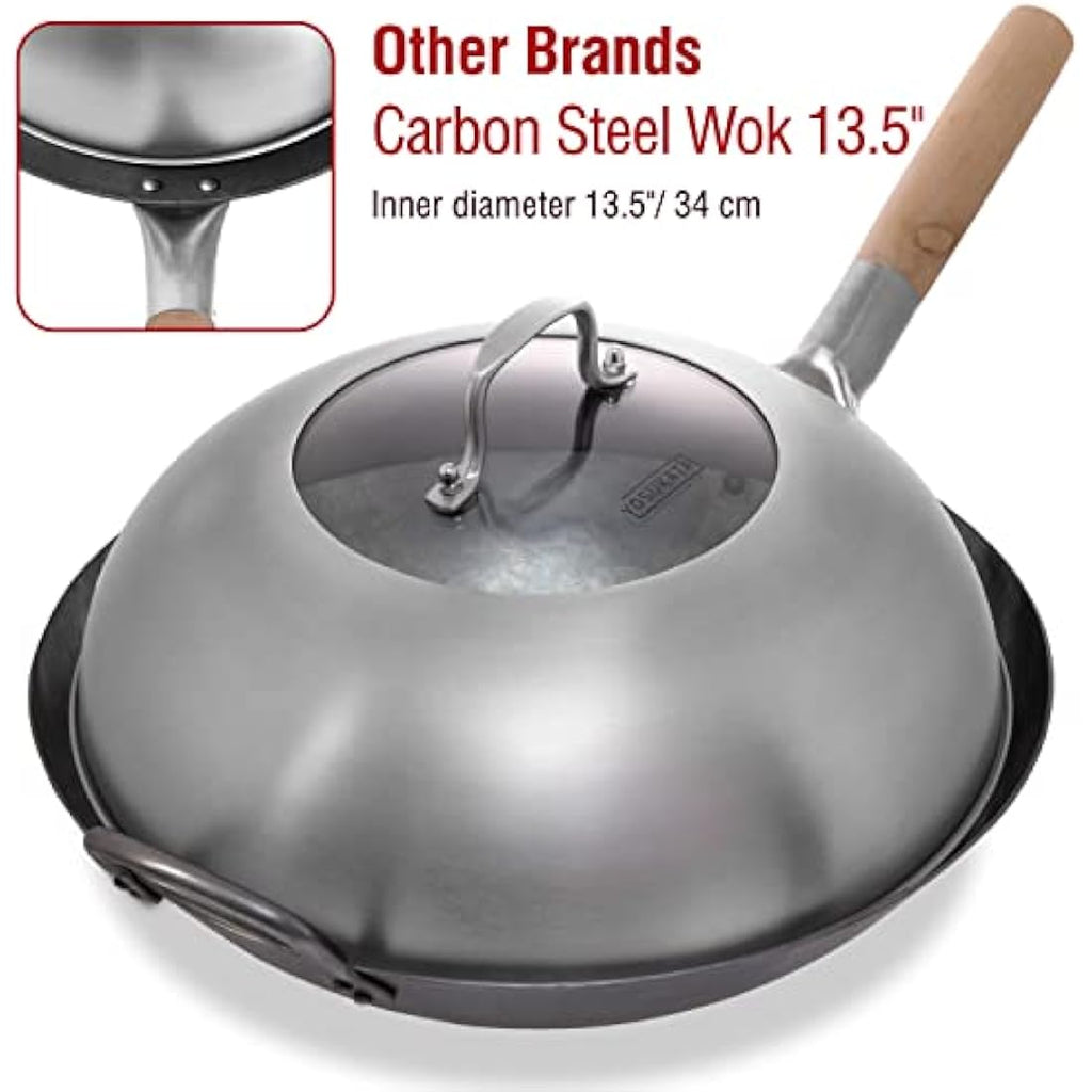 Yosukata 32.5cm Stainless Steel Wok Lid with Tempered Glass and Steam Vent