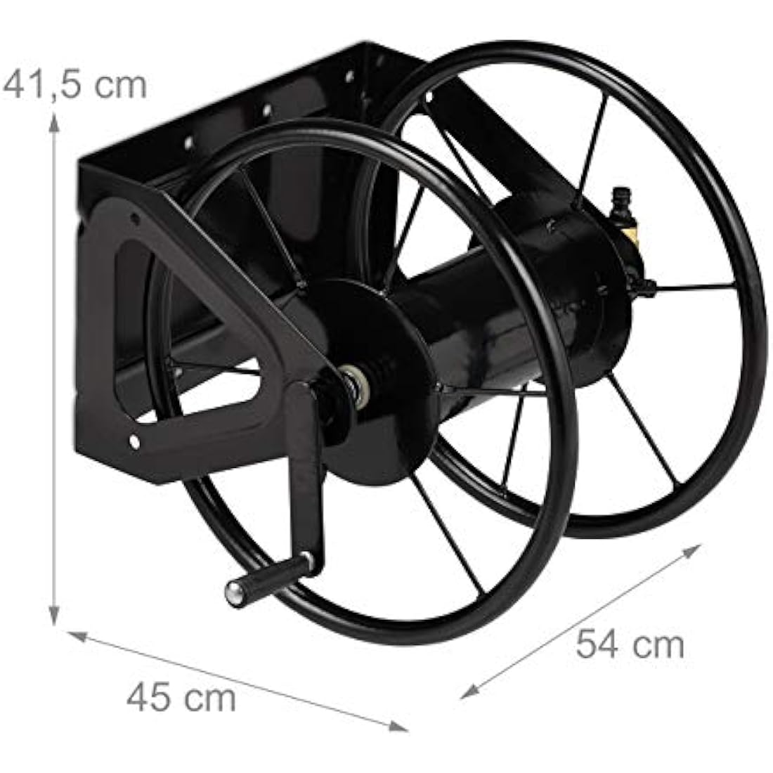 Relaxdays Wall-Mounted Hosepipe Reel - Steel Holder for 60m Hose, Black