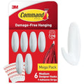 Command Medium Designer Hooks, White – Damage-Free Hanging (6 Pack)