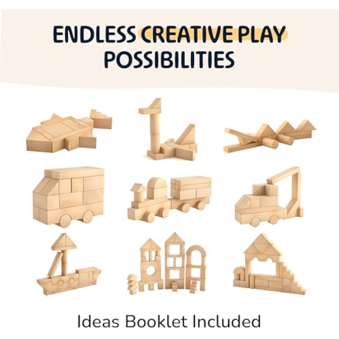 Merle Toys Wooden Building Blocks – 46-Piece FSC Beechwood Montessori Set