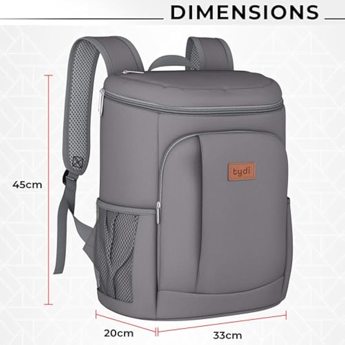 Tydi Insulated Cooler Backpack – 30L Leakproof Hiking Rucksack, Grey