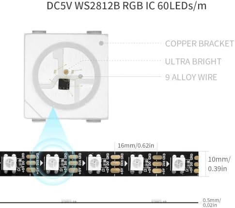LOAMLIN WS2812B Individually Addressable RGB LED Strip | 16.4FT 300 LED DC5V