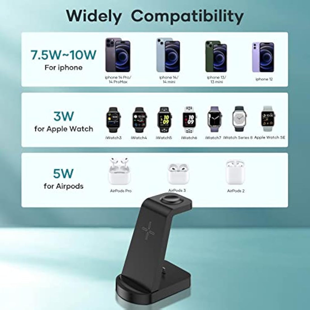 Bakibo 3-in-1 Wireless Charging Station for iPhone, Apple Watch & AirPods