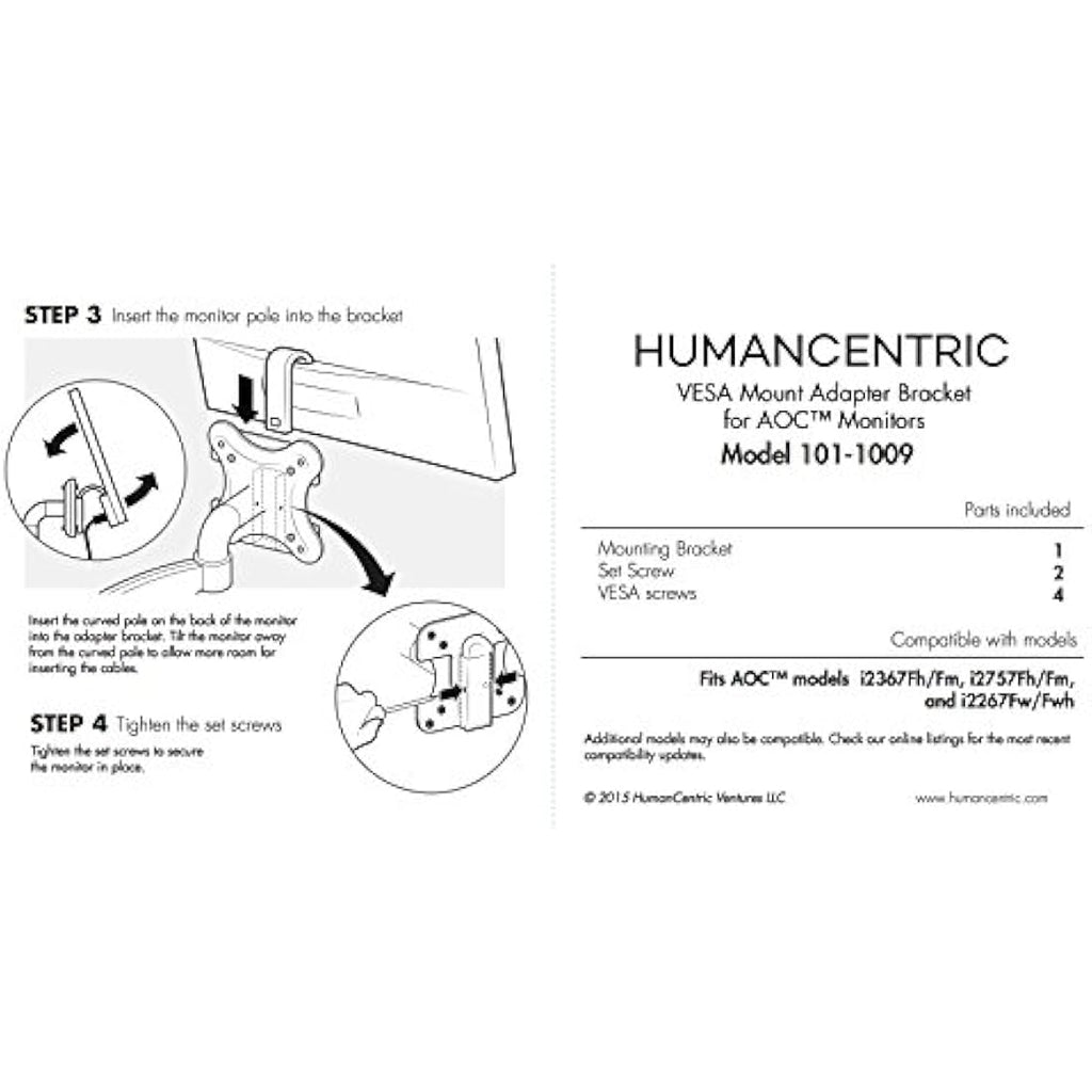 HumanCentric VESA Mount Adapter for AOC i2367F, i2757F, i2267F Monitors