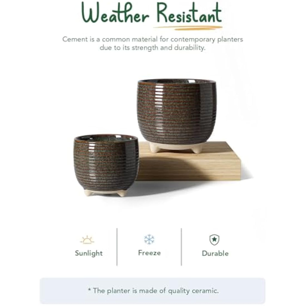 LE TAUCI Ceramic Plant Pots | Footed Indoor Planters with Drainage, Set of 2