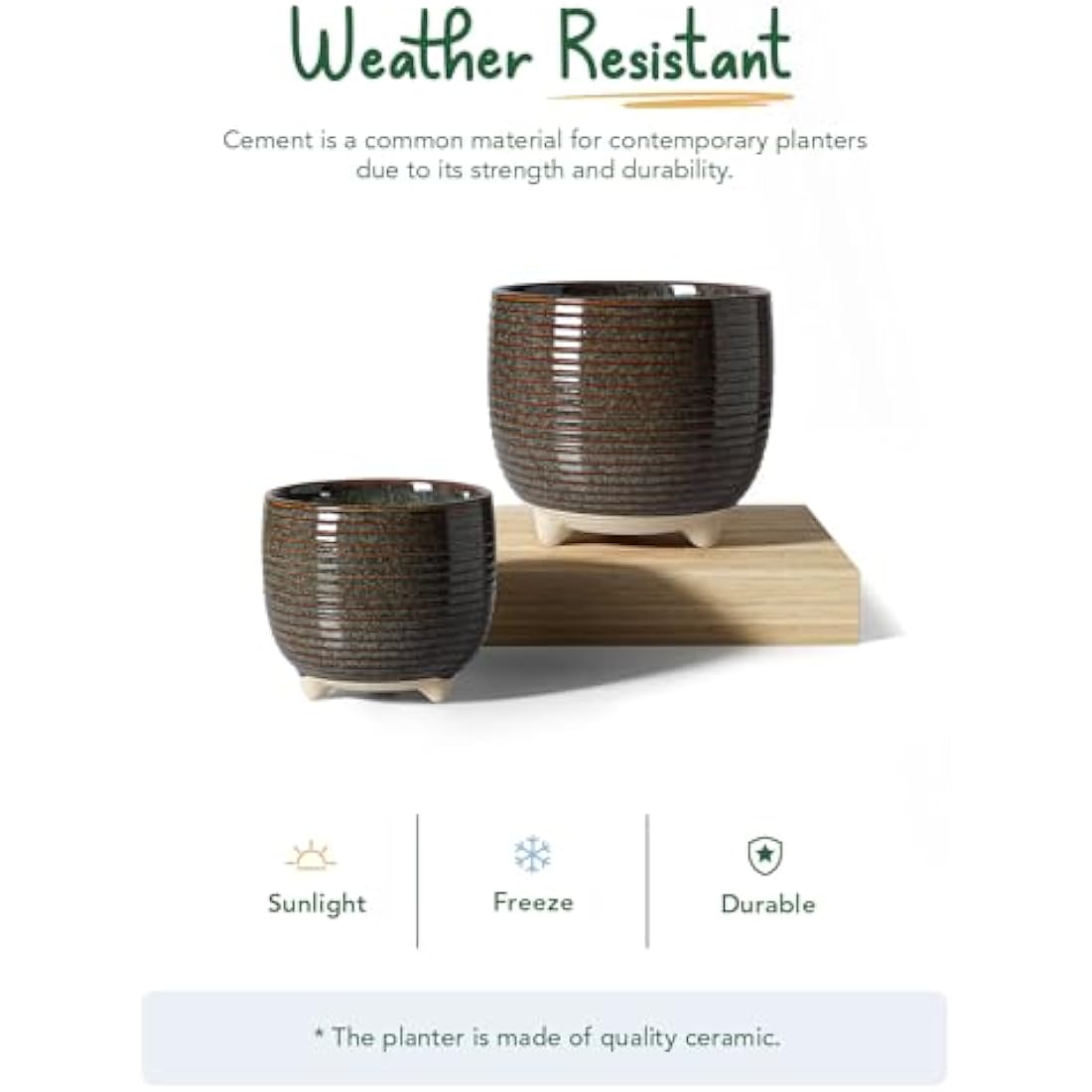 LE TAUCI Ceramic Plant Pots | Footed Indoor Planters with Drainage, Set of 2