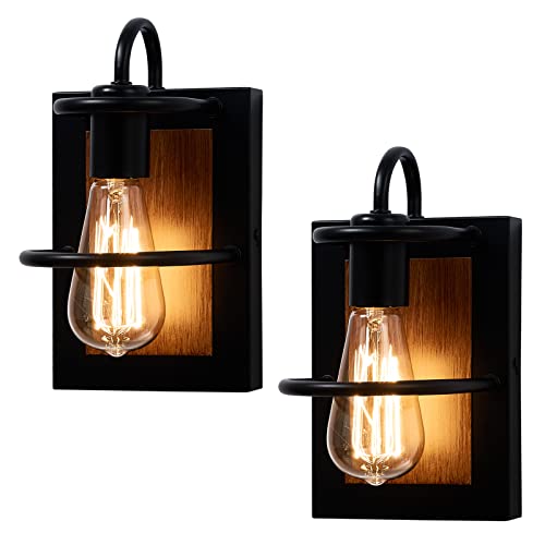Farmhouse Wall Sconces | Set of 2 Matte Black Industrial Lamps