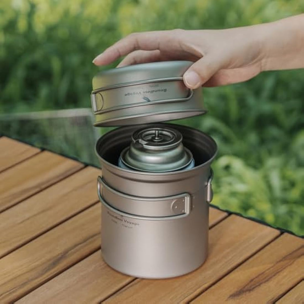 iBasingo Titanium Camping Cookware Set – Lightweight Backpacking Mess Kit
