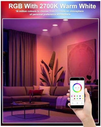 VARICART Smart LED Downlights – 10W RGB Dimmable Alexa Spotlights (6 Pcs)