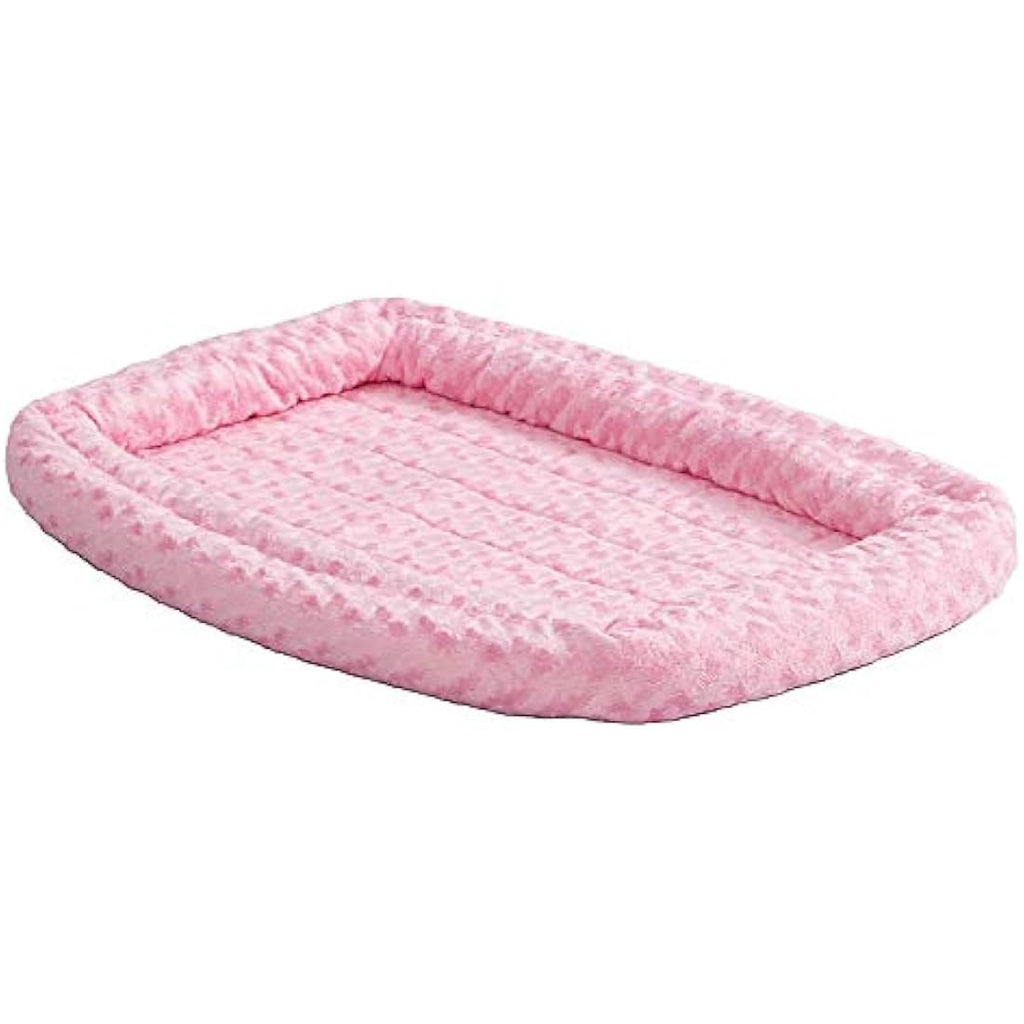MidWest Homes Fleece Bolster Dog Bed – 18-Inch Pink Crate Mat for Toy Breeds