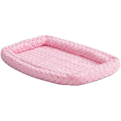 MidWest Homes Fleece Bolster Dog Bed – 18-Inch Pink Crate Mat for Toy Breeds