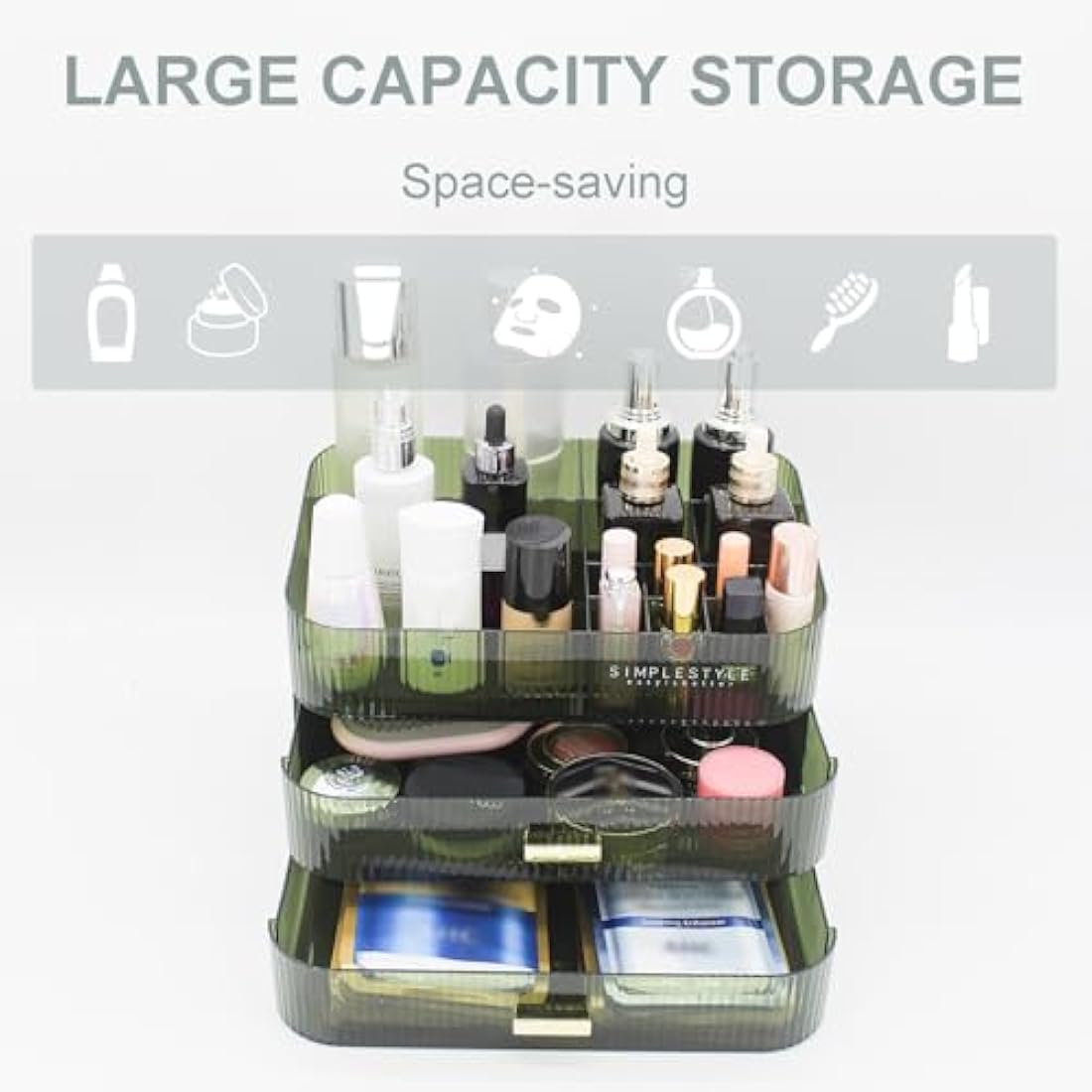 Makeup Organizer – Stackable 2-Drawer Cosmetic Storage, Green