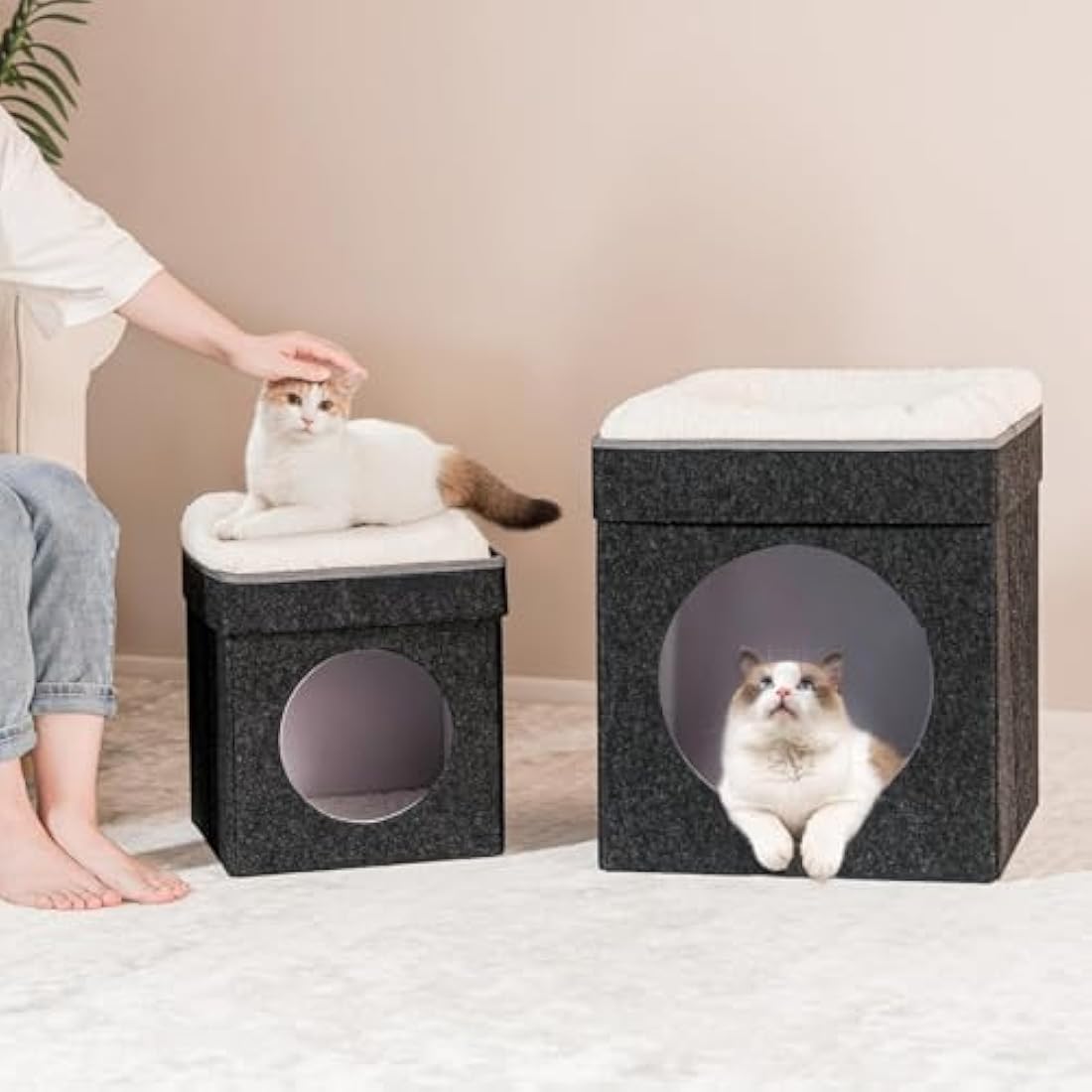 Bonlife Foldable Felt Cat House – Large Indoor Pet Bed with Cushion