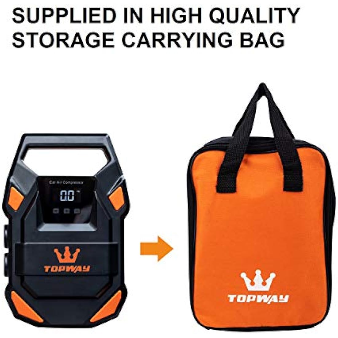 TOPWAY 12V Digital Tyre Inflator – 150 PSI Air Compressor with SOS Light