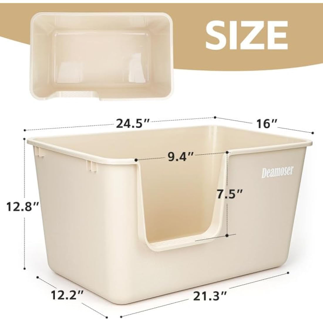 Jolof Store Extra Large High Sided Cat Litter Box | Beige Anti-Splash